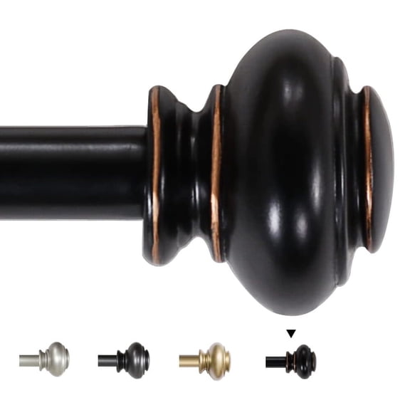 H.VERSAILTEX Black Curtain Rods for Windows 66"-120", 3/4" Curtain Rod Sets for Sliding Glass Door, Black with Antique Bronze