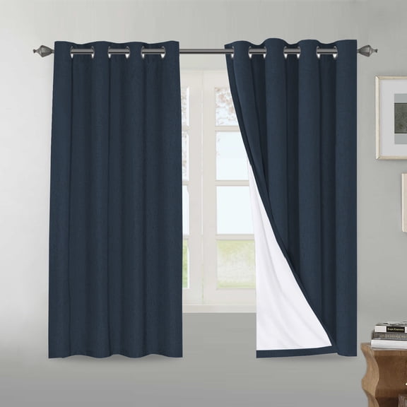 H.VERSAILTEX Blackout Curtains 63 Inch Length, Linen Textured Thermal Insulated Window Curtain 2 Panels Set, Soundproof Draperies (52" x 63", Navy)