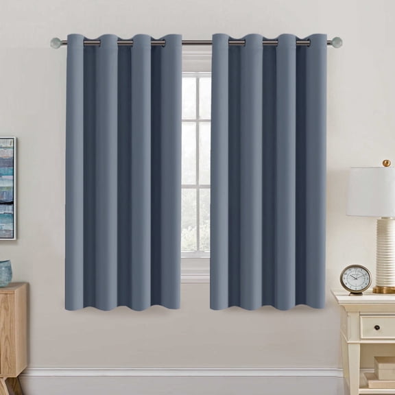 H,VERSAILTEX Room Darkening Light Blocking Small Window Curtains Energy Saving Solid Grommet Room Darkening Curtain Panel for Nursery (Stone Blue, 52" x 45", One Panel)