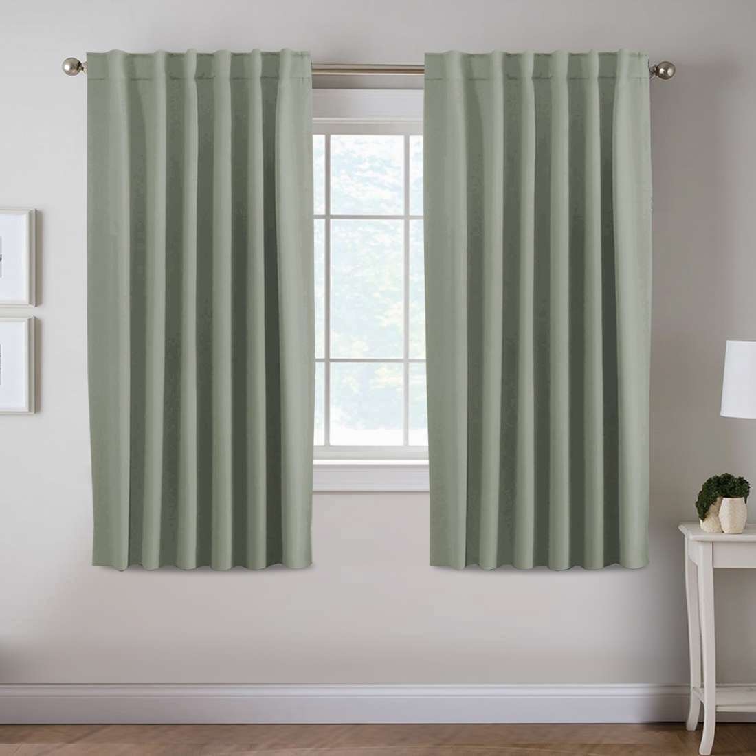 H.VERSAILTEX Classic Collection Blackout Thermal Insulated Bedroom Darkening Solid Print Back Tab Draperies Curtain Panel Pairs, 42" x 63", 2 Panels，Light Sage