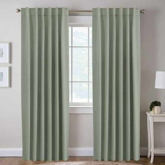 H.VERSAILTEX Blackout Thermal Insulated Window Curtains Bedroom Darkening Black out Drapes for Living Room Back Tab/Rod Pocket Draperies, 2 Panels, 52" x 84", Light Sage