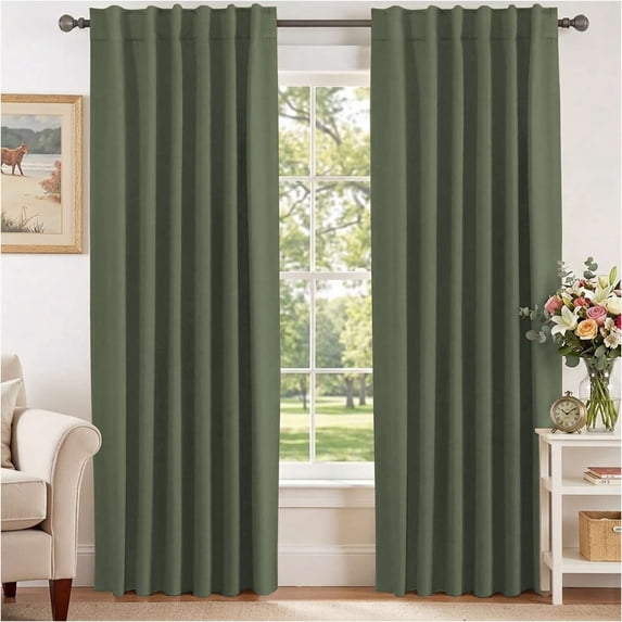 H.VERSAILTEX Bronze Green Semi Blackout Window Curtain Panels, Set of 2, 52 x 84 Inches, Back Tab & Rod Pocket Drapes for Bedroom, Living Room
