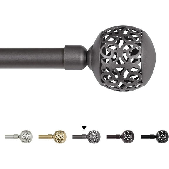 H.VERSAILTEX Contemporary 0.75 Inch Stainless Steel Ball and Cage Adjustable Single Curtain Rod 28-48 Inches,Pewter