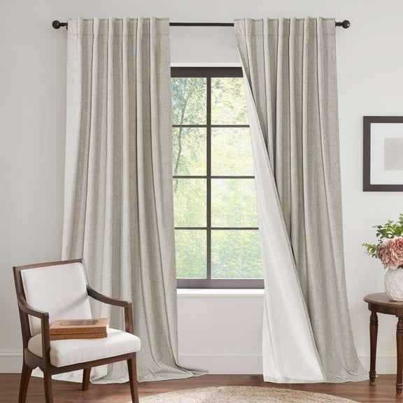 H.VERSAILTEX Contemporary Faux Linen 100% Blackout Back Tab/Rod Pocket/Hook Belt Thermal Insulated Curtain Sets for Bedroom, 2 Panels, 52"x 84", Stone