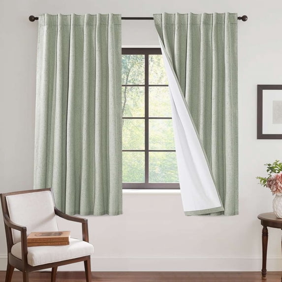 H.VERSAILTEX Contemporary Faux Linen 100% Blackout Back Tab/Rod Pocket/Hook Belt Thermal Insulated Curtain Sets for Bedroom, 2 Panels, 52"x 63", Sage