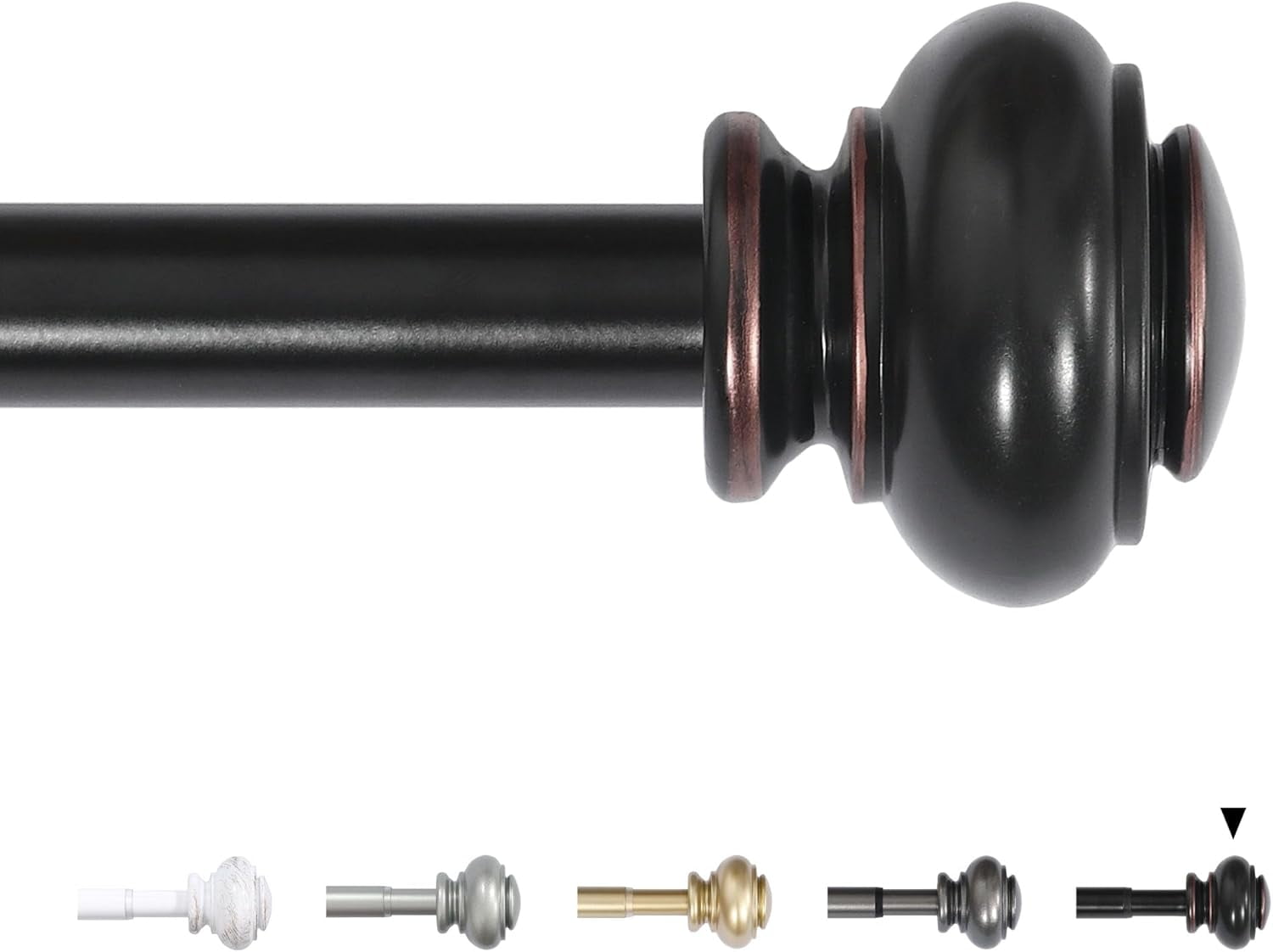 H.VERSAILTEX Contemporary Adjustable Curtain Rod, 0.75 and 0.75 in, Black with Antique Bronze Ball Finial, 48 - 84 in