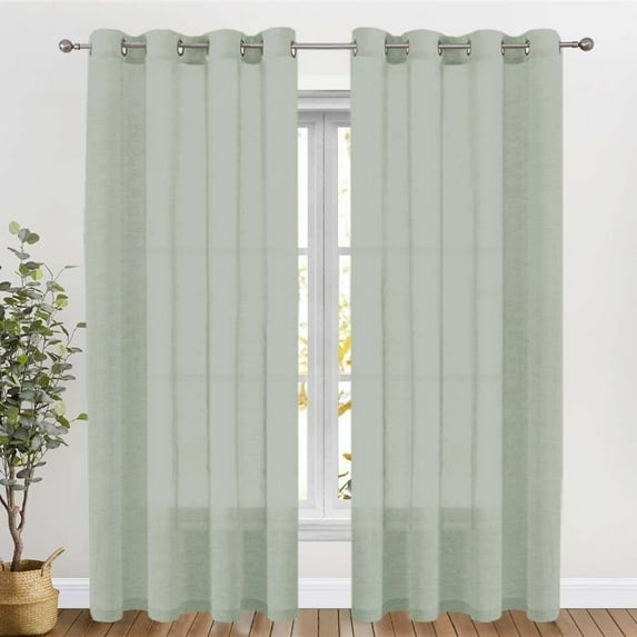 H.VERSAILTEX Elegant Natural Linen Sheer Curtain Panels, Energy Saving Privacy Protection Nickel Grommet Window Panels / Drapes for Bedroom / Living Room, 2 Panels, 52x84-Inch, Sage