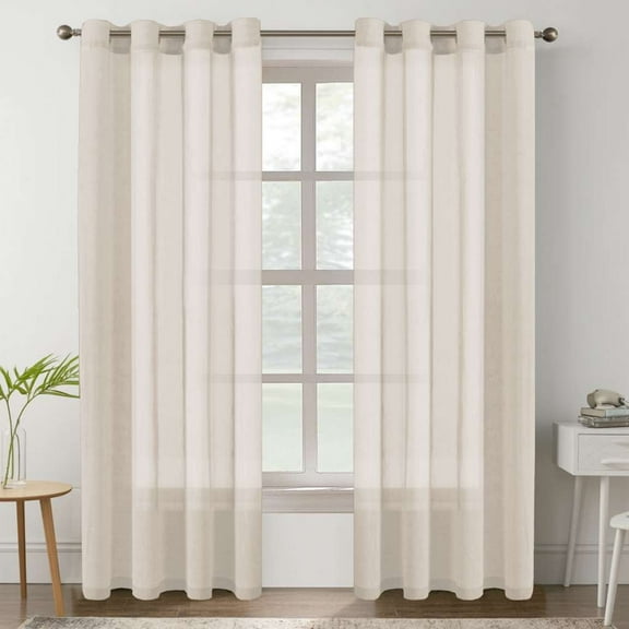H.VERSAILTEX Farmhouse Natural Linen Sheer Curtains Flax Linen Blended Semi-Sheer Soft Privacy Grommet Drapes Set of 2 Panels for Bedroom , 52"x 108" ,Natural