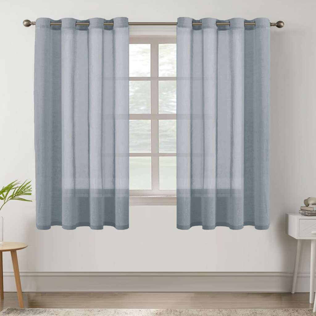 H.VERSAILTEX Farmhouse Natural Linen Sheer Curtains Flax Linen Blended Semi-Sheer Soft Privacy Grommet Drapes Set of 2 Panels for Bedroom , 52"x 54" ,Denim