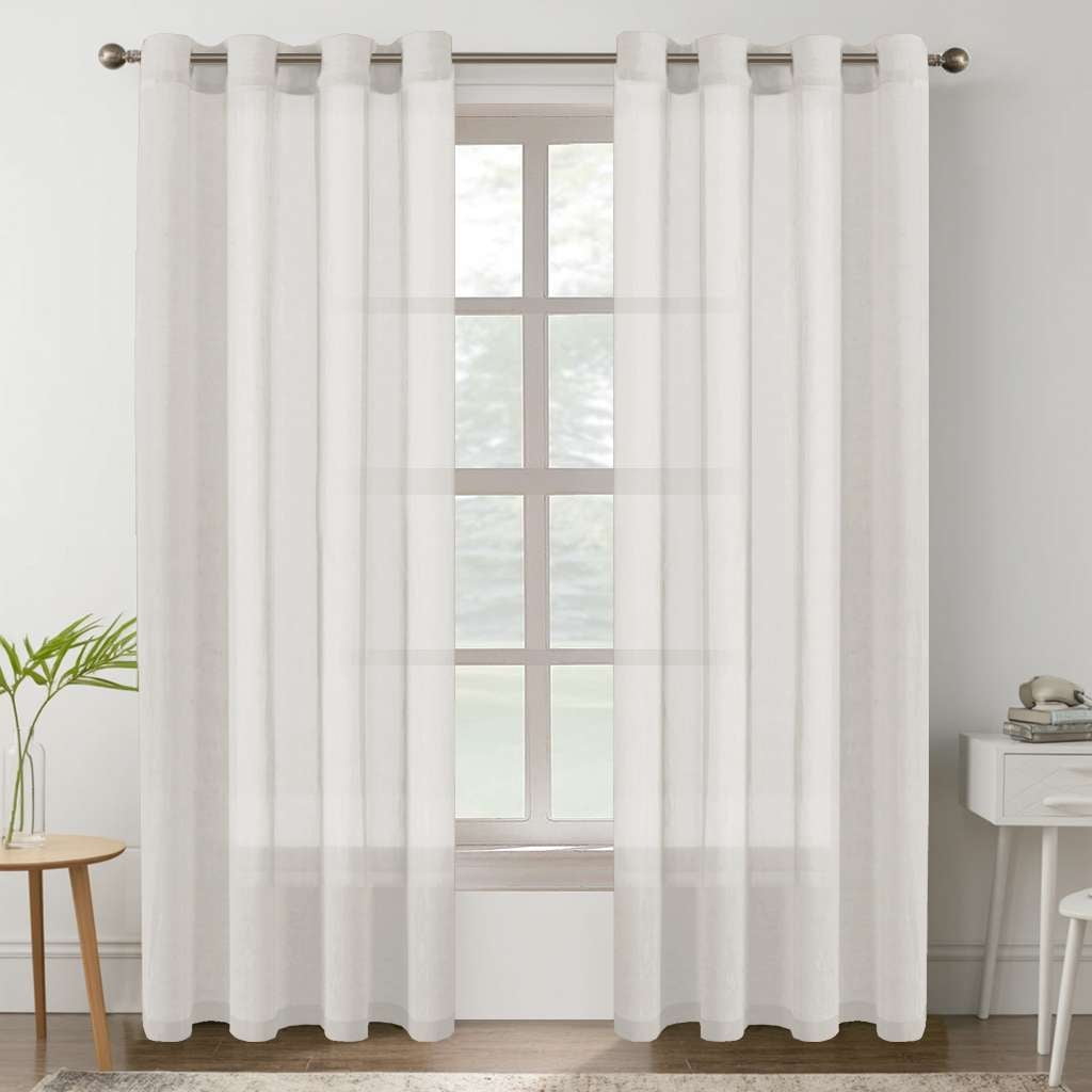 H.VERSAILTEX Farmhouse Natural Linen Sheer Curtains Flax Linen Blended Semi-Sheer Soft Privacy Grommet Drapes Set of 2 Panels for Bedroom , 52"x 96" ,White