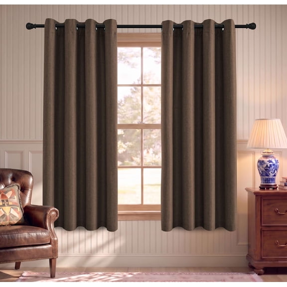 H.VERSAILTEX Faux Linen Light Filtering Room Darkening Curtains, Primitive Textured Burlap Effect Thermal Grommet 1 Panel Drapes for Bedroom Living Room, 52" x 63", Heather Cocoa Brown
