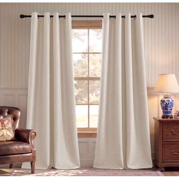 H.VERSAILTEX Faux Linen Light Filtering Room Darkening Curtains, Primitive Textured Burlap Effect Thermal Grommet 1 Panel Drapes for Bedroom Living Room, 52" x 84", Heather Ivory