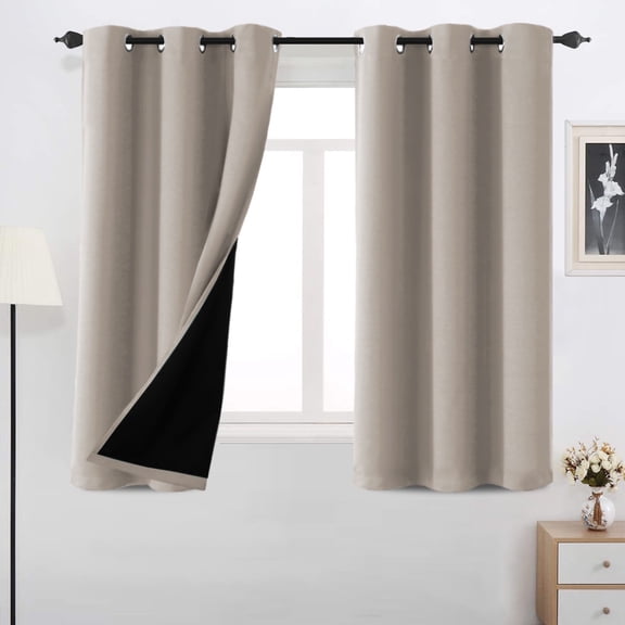 H.VERSAILTEX Contemporary Blackout Natural Sand Solid Print Curtains, 42" x 63", 2 Panels