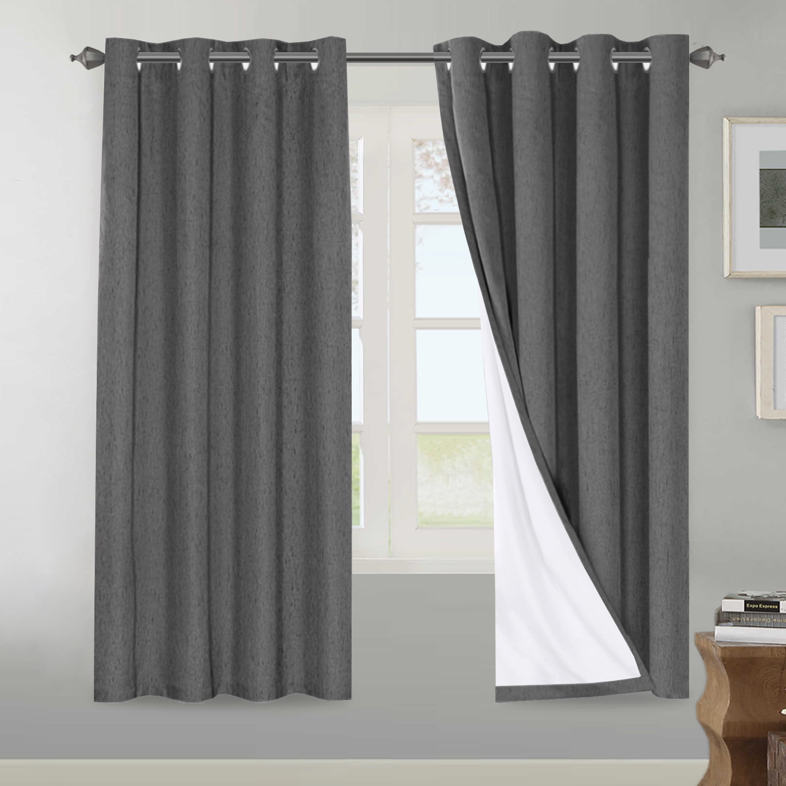 H.VERSAILTEX Gray Blackout Curtains 100% Black Out, 2 Panels Grommet Full Room Darkening Curtains & Drapes for Living Room, 52" x 72"