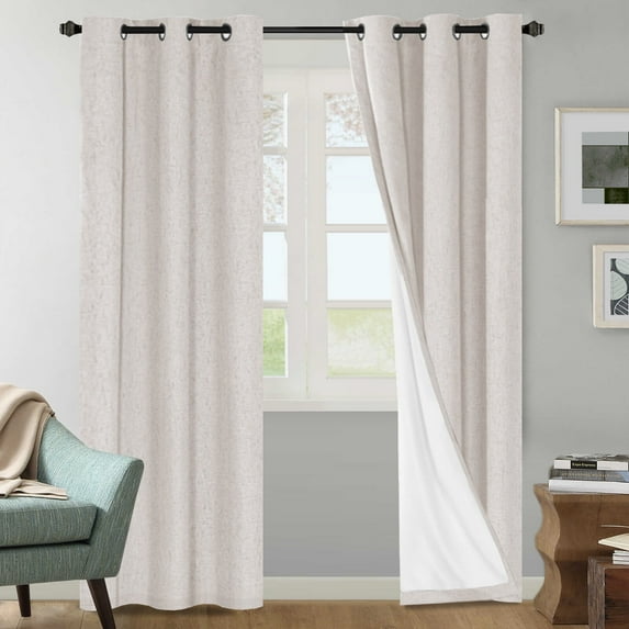 H.VERSAILTEX Ivory Blackout Grommet Curtains, 100% Blackout Linen Curtains, 42 x 84 Inches, 2 Panels