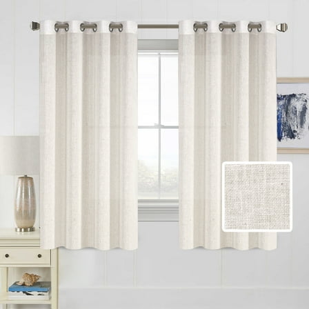 H.VERSAILTEX Kitchen Curtains - linen Curtains 63 inches Long for Bedroom Window Treatments for Living Room / Rich Linen Curtain Panels and Drapes, Natural, 2 Panels