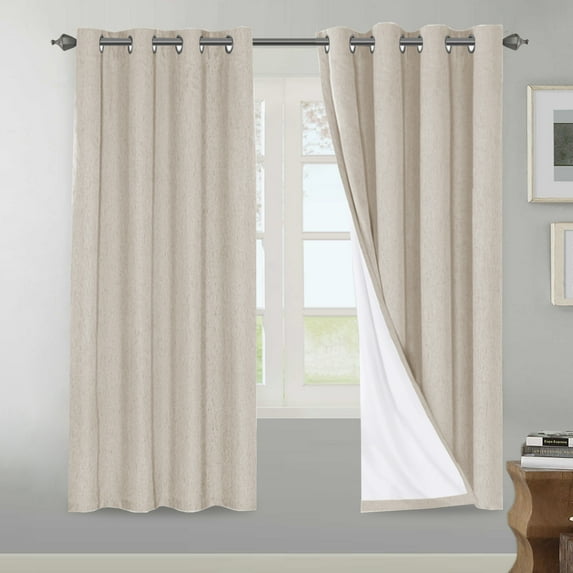 H.VERSAILTEX Linen 100% Blackout Curtains for Bedroom, 72 inch Long - Set of 2 Panels Thermal Insulated Window Curtains (52" x 72", Natural)