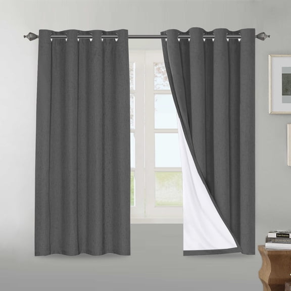 H.VERSAILTEX Linen Blackout Curtains, 100% Absolutely Blackout Thermal Curtains with White Liner (2 Panels, 52" x 63", Gray)
