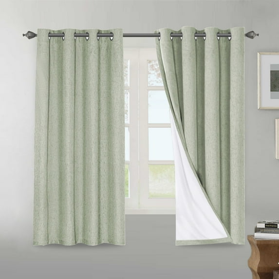 H.VERSAILTEX Linen Blackout Curtains for Living Room, Outdoor Waterproof Curtains Completely Black Out, Grommet Thermal Curtains (2 Panels, 42" x 63", Sage Green)