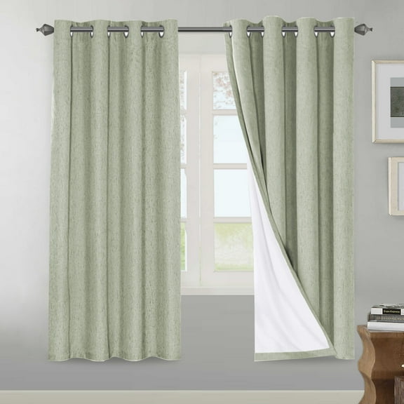 H.VERSAILTEX Linen Blackout Curtains for Living Room, Outdoor Waterproof Curtains Completely Black Out, Grommet Thermal Curtains (2 Panels, 52" x 72", Sage Green)