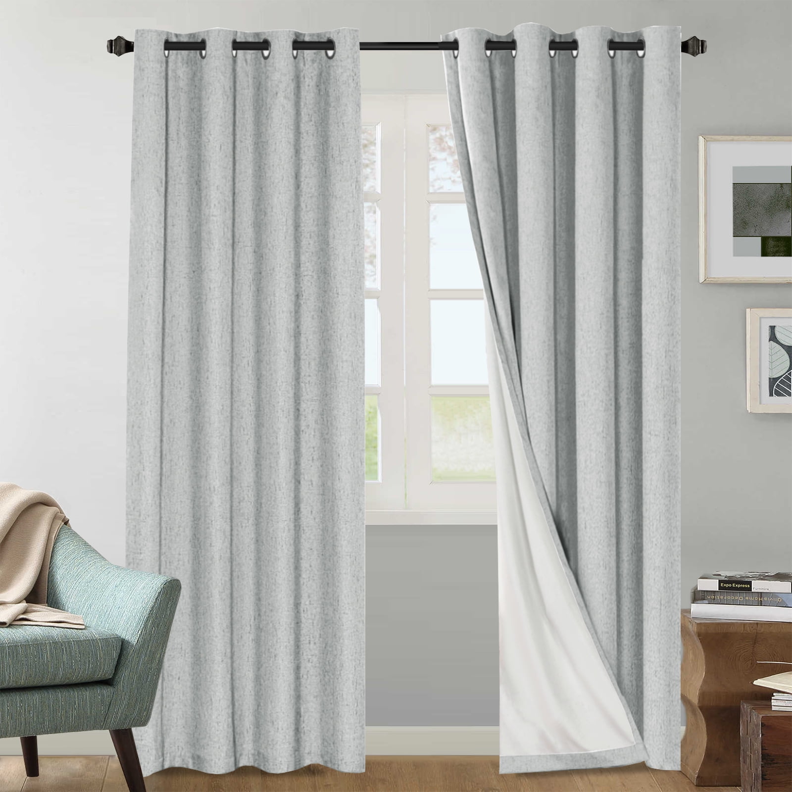 H.VERSAILTEX Linen Blackout Curtains for Living Room, Outdoor ...
