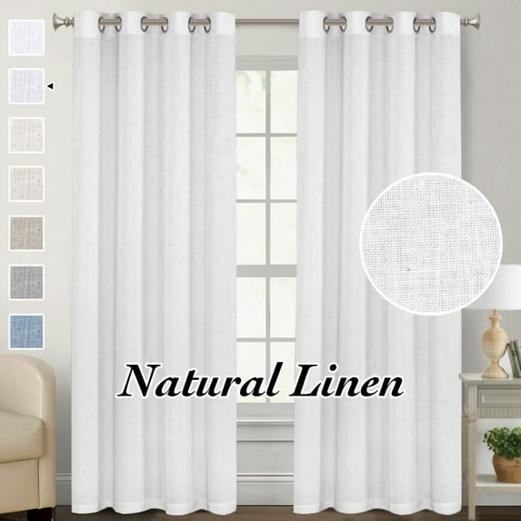 H.VERSAILTEX Linen Blended Curtains Grommet Semi-Sheer Curtains Light Filtering Panel Drapes for Bedroom, 2 Panels, 52" x 84", Off White