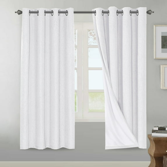 H.VERSAILTEX Linen Curtains 100% Blackout Curtains Set of 2 Panels, Energy Efficient Curtain Panels for Living Room (52" x 72", Bright White)
