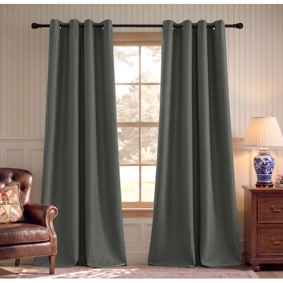 H.VERSAILTEX Linen Light Filtering Room Darkening Curtains, Primitive Textured Burlap Effect Thermal Grommet 1 Panel Drapes for Bedroom Living Room, 52" x 84", Heather Charcoal Gray