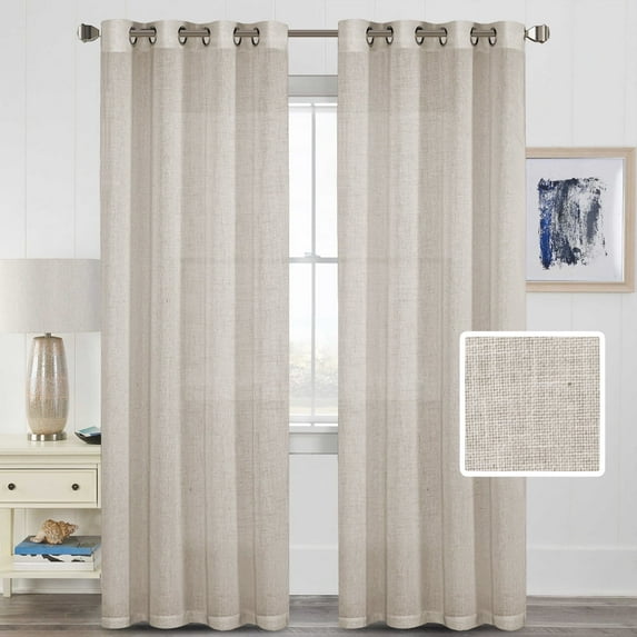 H.VERSAILTEX Linen Sheer Curtains 2 Panel Sets 84 Inch Long - Semi Transparent Privacy Sheer Curtains for Bedroom, Angora, 52 x 84 Inch