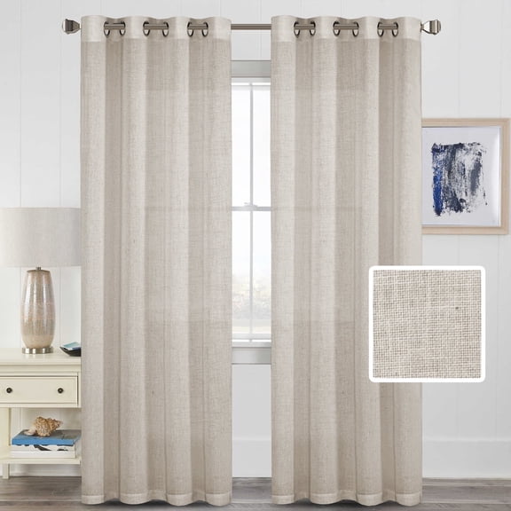 H.VERSAILTEX Linen Sheer Curtains 2 Panel Sets 84 Inch Long - Semi Transparent Privacy Sheer Curtains for Bedroom, Angora, 52 x 84 Inch