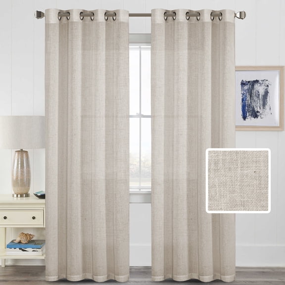 H.VERSAILTEX Linen Sheer Curtains 2 Panel Sets 96 Inch Length- Semi Transparent Privacy Sheer Vertical Curtains & Drapes for Sliding Glass Doors, Angora, 52 x 96 Inch