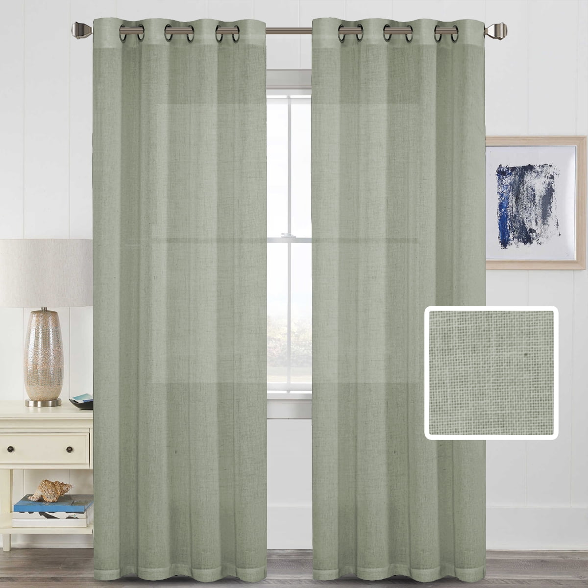 H.VERSAILTEX Natural Linen Blended Semi Sheer Light Filtering Curtains ...