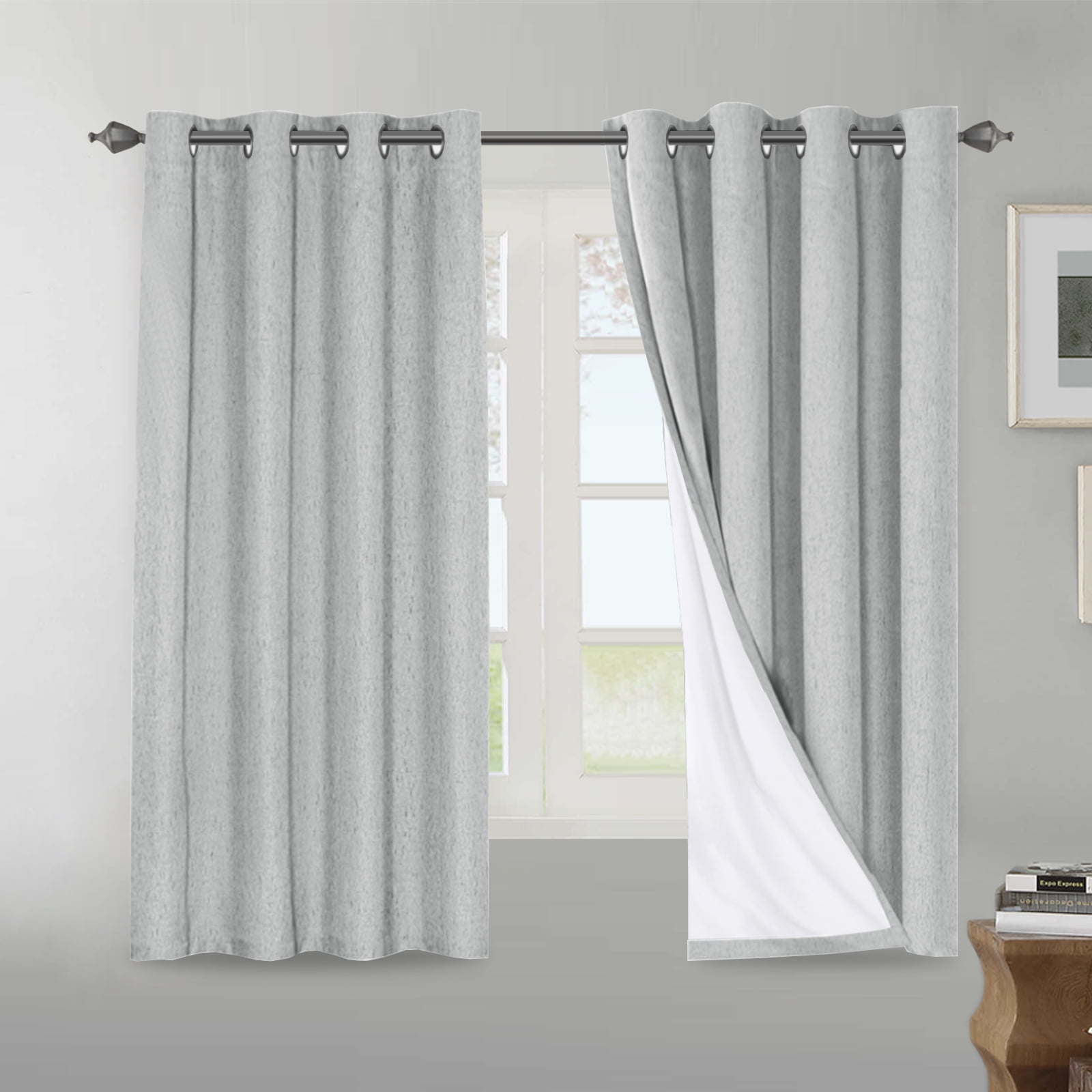 H.VERSAILTEX Physical 100% Blackout Curtains for Bedroom, Burlap Fabric Curtains Full Blackout Living Room Curtains (2 Panels, 52" x 63", Glacier Gray)