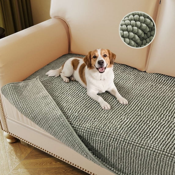 H.VERSAILTEX Plush Chenille Couch Cover, Anti Slip Washable Soft Durable Furniture Protector, 3 Cushion Sofa Slipcover for Dogs Cats Kids, 35" x 82"(1 Pack), Sea Foam