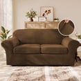 thumbnail image 1 of H.VERSAILTEX Plush Velvet 3-Piece Sofa Slipcover, Stretch Elastic Furniture Protector, Fits 72–90 Inch 2-Cushion Couch, Bronze Brown, 1 of 6