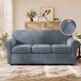 thumbnail image 1 of H.VERSAILTEX Plush Velvet 4-Piece Sofa Slipcover, Stretch Elastic Furniture Protector, Fits 98–105 Inch Extra Large 3-Cushion Couch, Stone Blue, 1 of 6