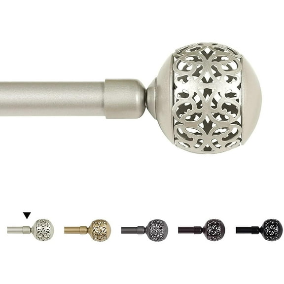 H.VERSAILTEX Single Curtain Rod, Diameter 0.75 Inch Stainless Steel Ball Cage Adjustable 48-84 Inch ，Nickel