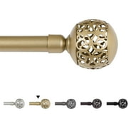 H.VERSAILTEX Single Retractable Curtain Rod for Windows 28"-48"，3/4 Inch Diameter Carved Hollow Ball Tail,Gold