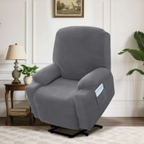 H.VERSAILTEX Slipcover Stretch Electric Power Lift Recliner Chair Cover with Side Pocket, Soft Thick Jacquard(Single Seat, Grey)