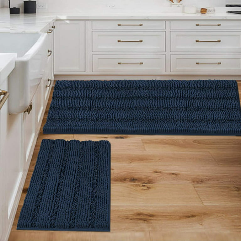 Ultra Soft Texture Chenille Plush Bath Rugs Floor Mats, Hand Tufted Striped Bath  Rug Non Slip Microfiber Door Mat for Kitchen / Entryway / Living Room, 32  by 20 inches, Duck Egg Blue 