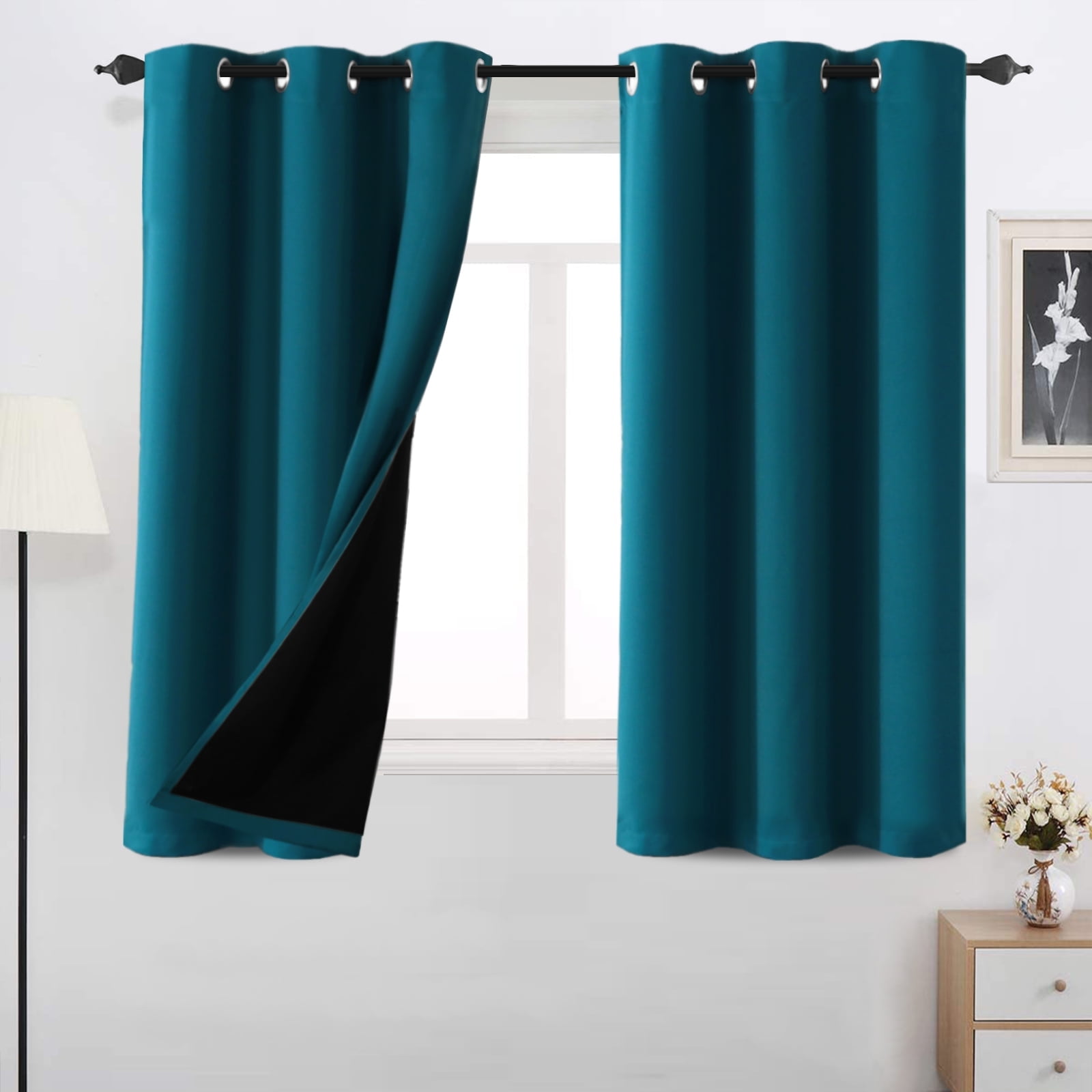 H.Versailtex 100% Blackout Grommet Curtains, Dark Teal Solid, 42" x 63 ...