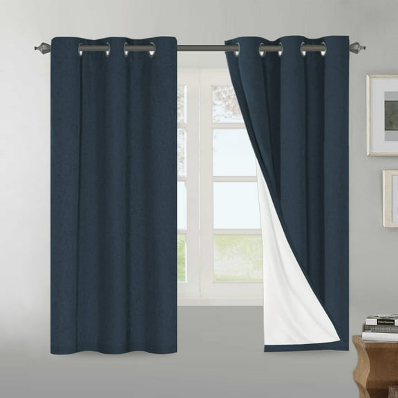 H.VERSAILTEX Contemporary 100% Blackout Grommet Curtains, Navy Solid Print Farmhouse Curtains, 42 x 63 Inches, 2 Panels