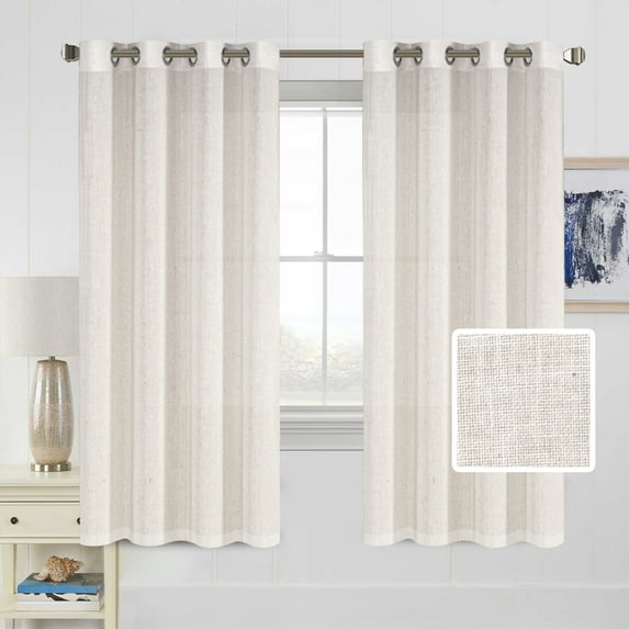 H.VERSAILTEX Thick Flax Linen Curtains Set of 2 Panels - 52" x 72" Semi Sheer Farmhouse Burlap Curtain Panels, Natural Color
