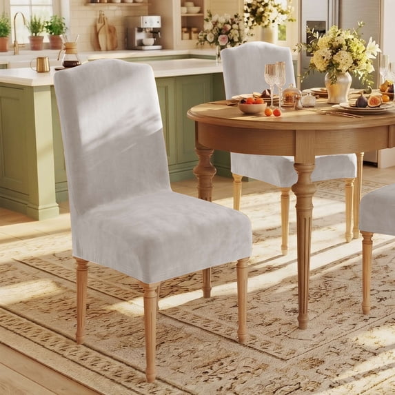 H.VERSAILTEX Velvet Stretch Dining Chair Slipcovers Set of 4, Washable Parsons Chair Protectors for Dining Room Kitchen, Oatmeal