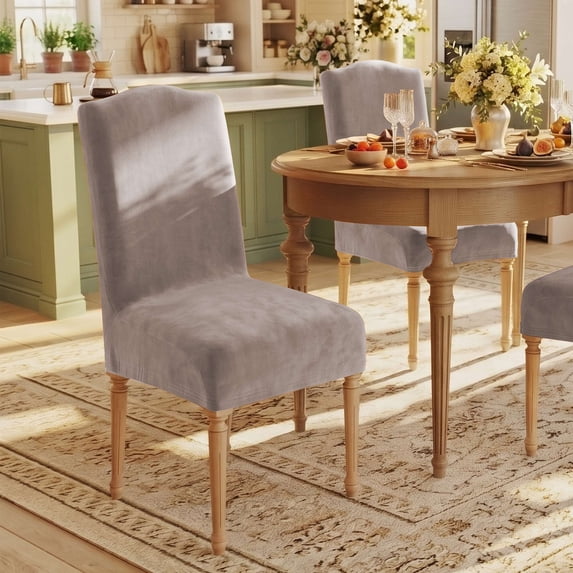 H.VERSAILTEX Velvet Stretch Dining Chair Slipcovers Set of 4, Washable Parsons Chair Protectors for Dining Room Kitchen, Taupe