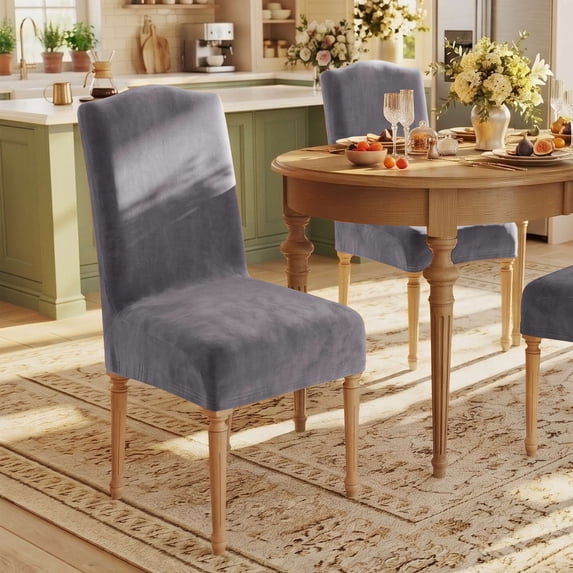 H.VERSAILTEX Velvet Stretch Dining Chair Slipcovers Set of 6, Washable Parsons Chair Protectors for Dining Room Kitchen, Gray