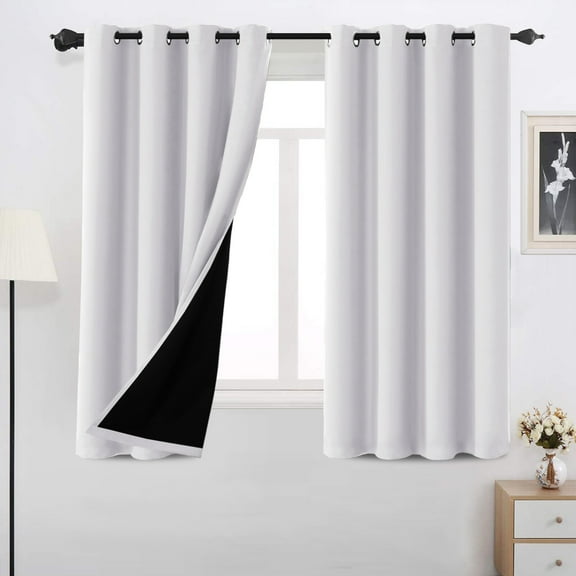H.VERSAILTEX White 100% Blackout Lined Curtains 63 Inch Long, Noise Reducing Completed Blackout Curtain Panels for Nursery/Kid's Room 2 Panels Set, 52" x 63"