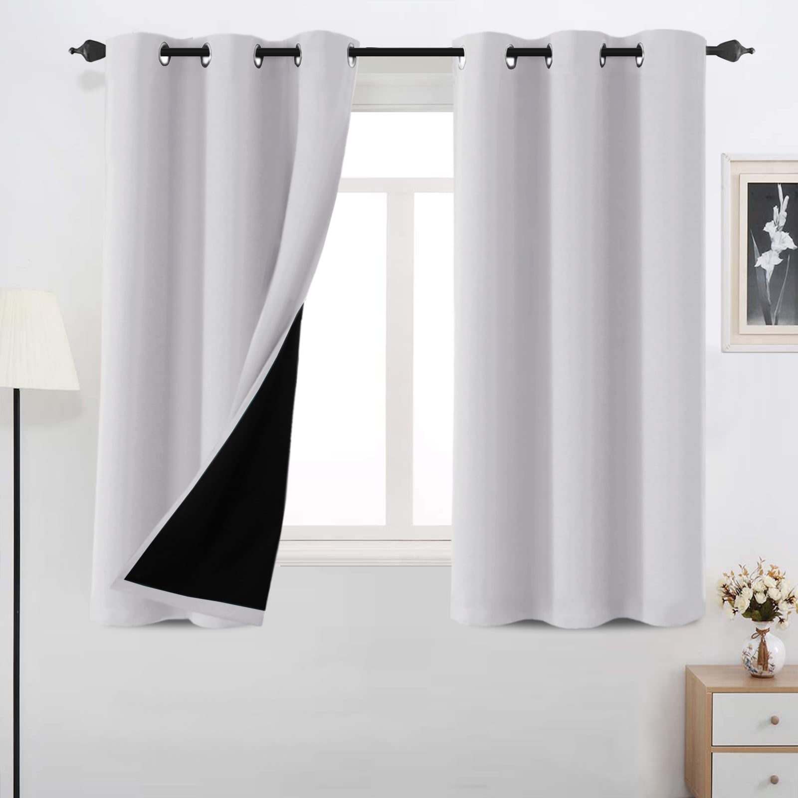 H.VERSAILTEX White 100% Blackout Lined Curtains 63 Inch Long, Noise Reducing Heat Blacking Curtain Panels for Nursery/Kid's Room 2 Panels Set, 42" x 63"