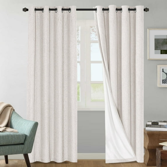 H.VERSAILTEX White Blackout Curtains, Thermal Curtains 100% Blackout Linen Curtain Draperies with White Liner (2 Panels, 52" x 108", Ivory)