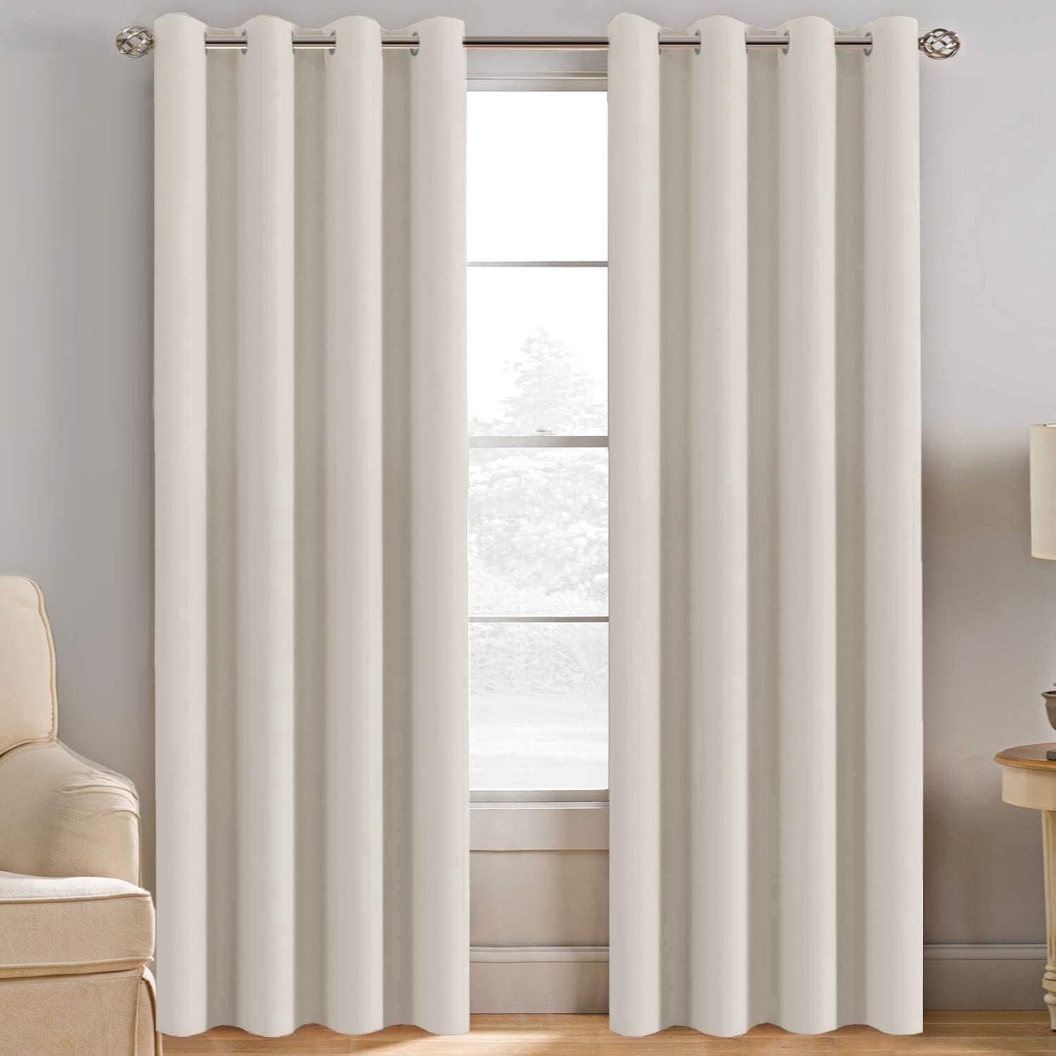 H.VERSAILTEX White Solid Grommet Room Darkening Light Blocking Curtains for Living Room((Ivory, 52" x 84", 1 Panel)